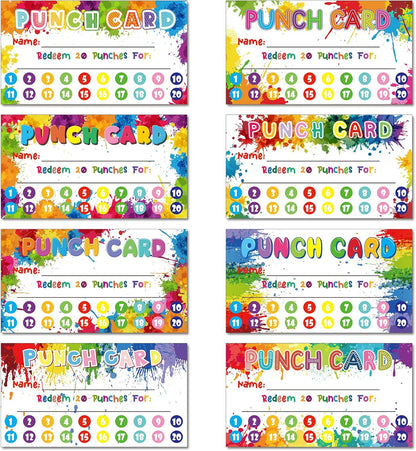 Fumete 400 Pcs Punch Cards for Classroom Reward Cards Behavior Incentive Loyalty Awards for Kids Students Teachers School Business, 8 Styles, 3.5 x 2 in(20 Rainbow Tie Dye Punches Style)