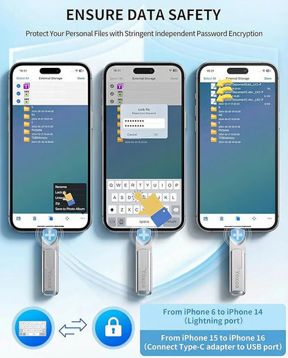 MFi Certified 512GB Flash Drive for iPhone & iPad, High-Speed Photo Stick for External Memory Storage, Backup & Transfer Files, USB Stick for iPhone/iPad/iOS/Android/PC (Available Space: ~484GB)Silver