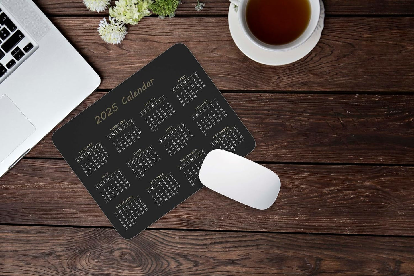 Calendar Mouse Pad, Gaming Mouse Mat with Custom Design, Non-Slip Rubber Base MousePads for Office Home Laptop Travel, 9.5"x7.9"x0.12" Inch (2025 Calendar Black)