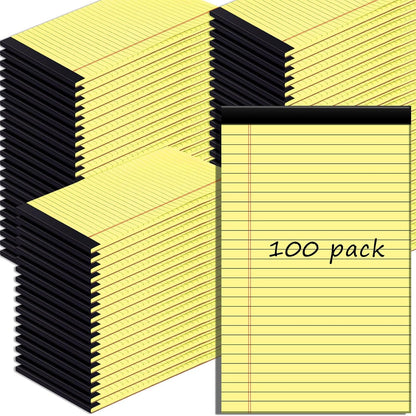 Gueevin 100 Pcs Legal Pads 5x8 Inch Note Pads Lined Small Notepads Bulk Wide Ruled Writing Paper 5 x 8 Mini Notebook for School, College, Office, Classroom Supplies, 40 Sheets (Yellow)