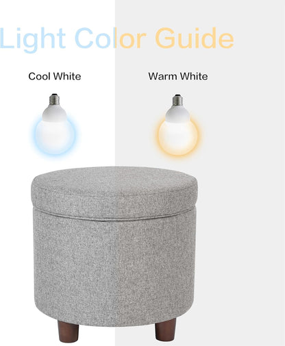 Homepop Home Decor | Upholstered Round Storage Ottoman | Ottoman with Storage for Living Room & Bedroom, Light Gray Tweed