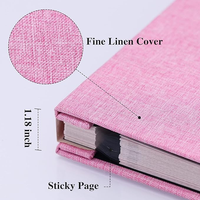 Vienrose Large Photo Album Self Adhesive for 4x6 8x10 10x12 Pictures Linen Scrapbook Album DIY 60 Blank Pages with A Metallic Pen
