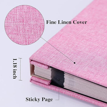 Vienrose Large Photo Album Self Adhesive for 4x6 8x10 10x12 Pictures Linen Scrapbook Album DIY 60 Blank Pages with A Metallic Pen