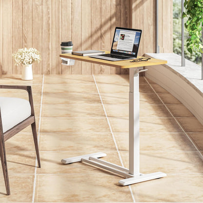 SANODESK Mobile Standing Desk with Hidden Wheels,Pneumatic Laptop Desk Rolling Computer Cart Movable Height Adjustable Small Sit Stand Desk for Home Office(27.6" W x 15.7" D,Maple)