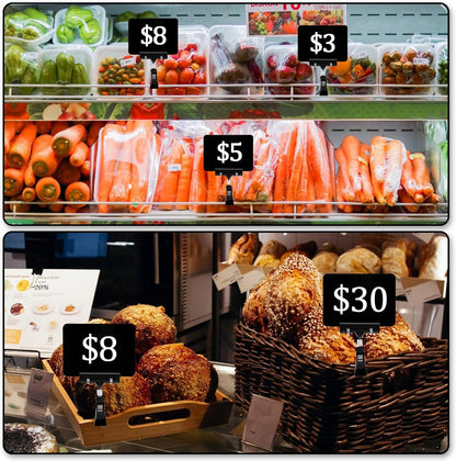 20Pack Mini Chalkboard Signs with Rotatable Clip, Erasable Double Sided Blackboard Clips Plastic Merchandise Sign Display Clip Holder for Food, Store Signs Displays (Black)