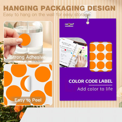 PARLAIM 1 inch Round Orange Dot Sticker,720PCS Permanent Adhesive Color Code Circle Sticker Labels for Office Classroom Garage Sale