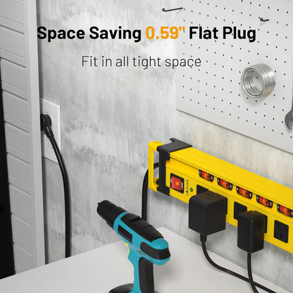 Power Strip 10 Outlet,3300J Surge Protector with Individual Switches,9FT Cord 14AWG/15AMP/1875W,Metal Heavy Duty Power Strip with Cord Manager,for Workshop,Garage,Shop,Home