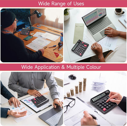 VEWINGL Desktop Calculator, 12-Digit Large LCD Display, Big Computer-Style Keys, Dual Power (Solar & Battery), Auto Sleep Mode, for Office, School, Home & Business 7.5″ x 6.1″ (Black, L)