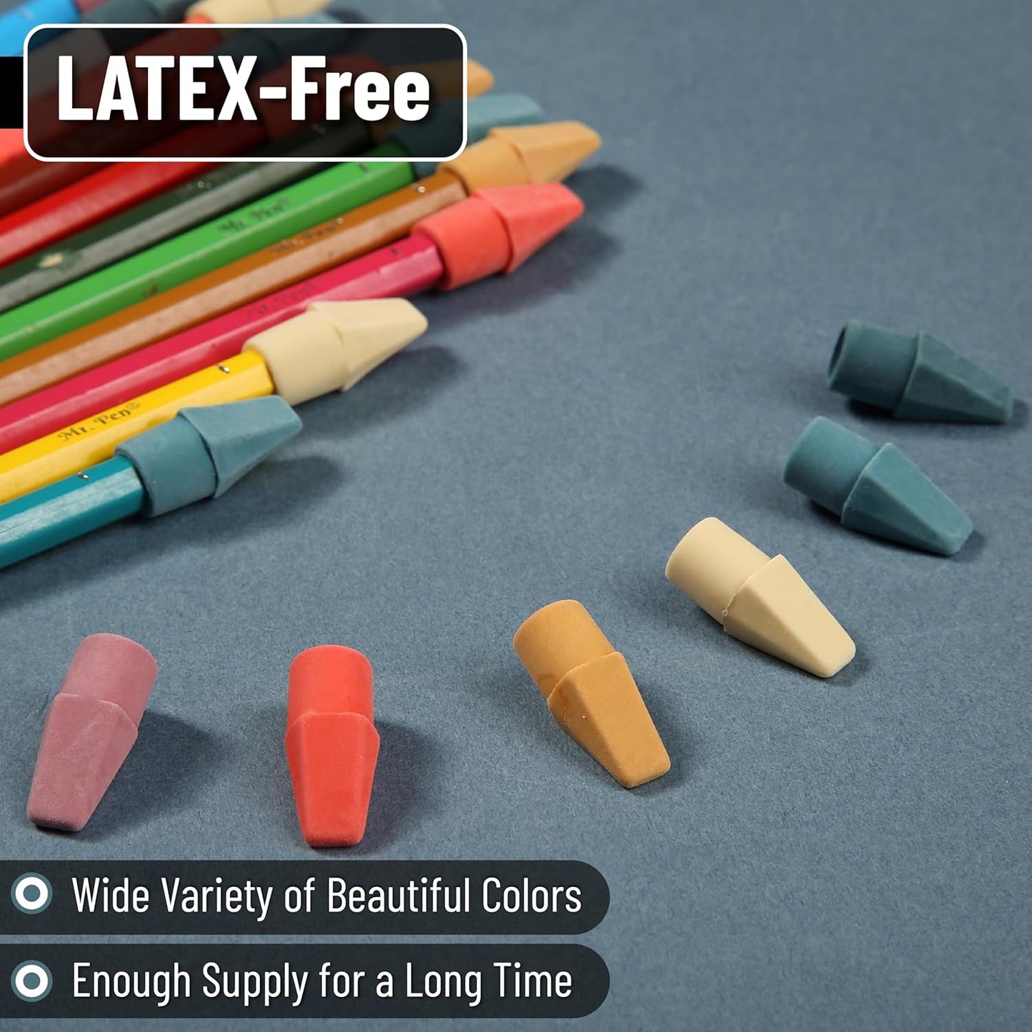 Mr. Pen- Pencil Erasers Toppers, 120 Pack, Colorful, Latex Free, No Smudge, Mr Pen Erasers for Pencils