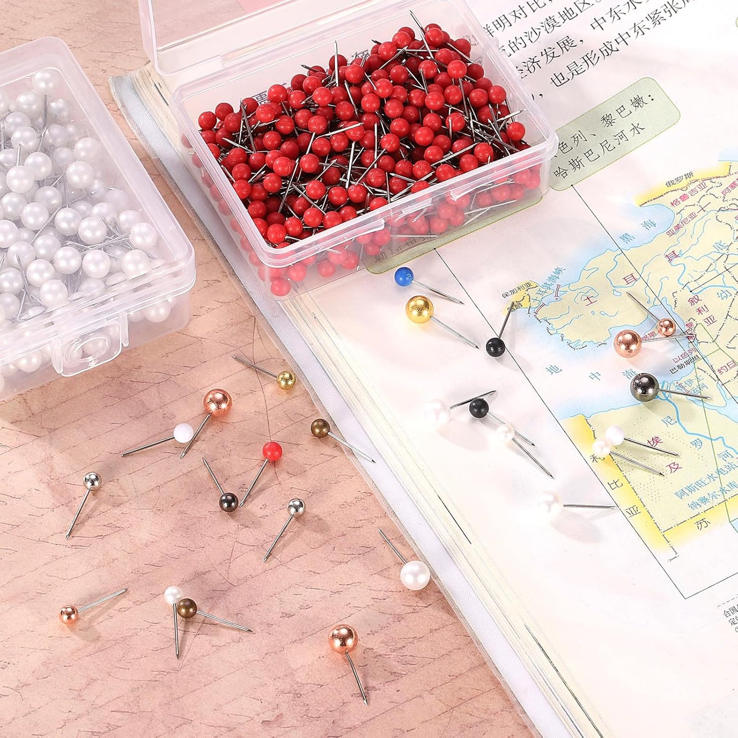 uxcell 400 Pcs Push Pins, Map Thumb Tacks 4mm Round Head Decorative Push Pins for Bulletin Board Home Office Travel Wall DIY Crafts Map Photo, Golden