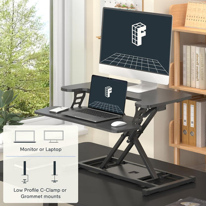 FLEXISPOT Standing Desk Converter 28" Wide Height Adjustable Sit Stand Riser, Small Size Desktop Workstation with Keyboard Tray for Home and Office, Black