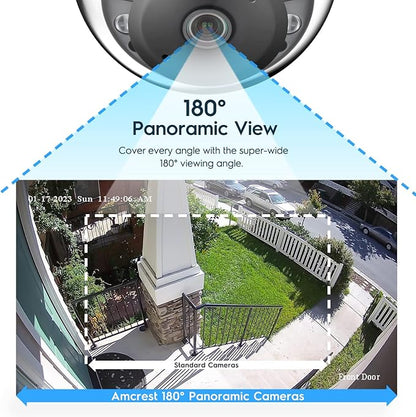 Amcrest Panoramic IP POE Camera, 180° Panoramic 4-Megapixel POE IP Dome Camera, Security Outdoor Camera, 50ft Nightvision, IVS Features and People Counting, MicroSD Recording, IP4M-PD183EW-AI White