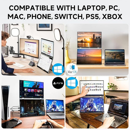 U16 Pro 16" Dual Portable Monitor Touchscreen, 1200P FHD Laptop Screen Extender with USB-C/HDMI, Plug & Play Foldable Travel Monitor for Laptop/Mac/PC/Phone/Windows, VESA Mountable