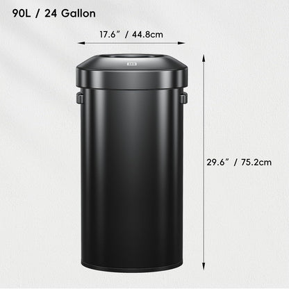 EKO Urban 24 Gallon Round Black Stainless Steel Open Top Waste Bin, Tall Commercial Trash Can for Indoor/Outdoor, Extra Large Metal Garbage Bin for Office, Restaurant, Restroom, 90L