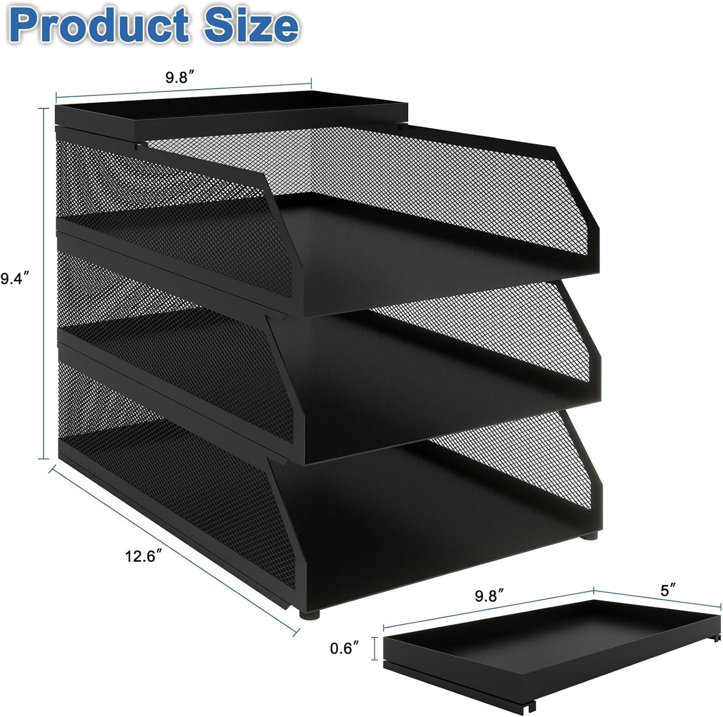 Natwind 3-Tier Stackable Paper Tray, Metal Mesh Desktop Organizer, Paper Sorter, Letter Trays,File Document Storage Rack for for Home, Office, School (Black)