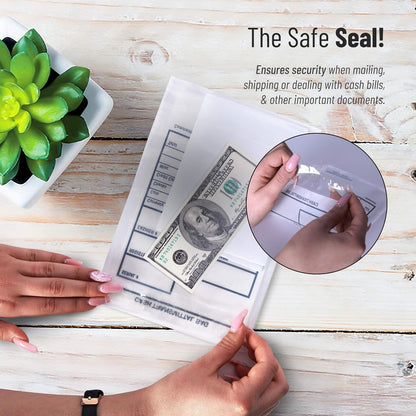 Tamper Proof Bank Deposit Bags - Self-Adhesive Seal, Write-On Surface, 6"x9" Clear Plastic Cash Envelopes | Pack of 100