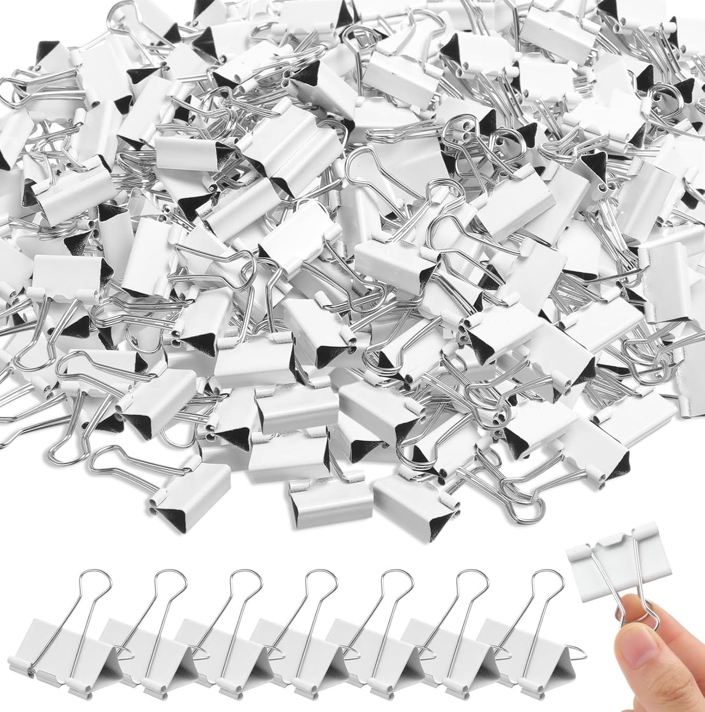 Jetec 100 Pack 0.6in/15mm White Metal Binder Clips Bulk Medium Reusable Fold Back Binder Clips Paper Clamps Spring Steel Sturdy for Home School Office Supplies