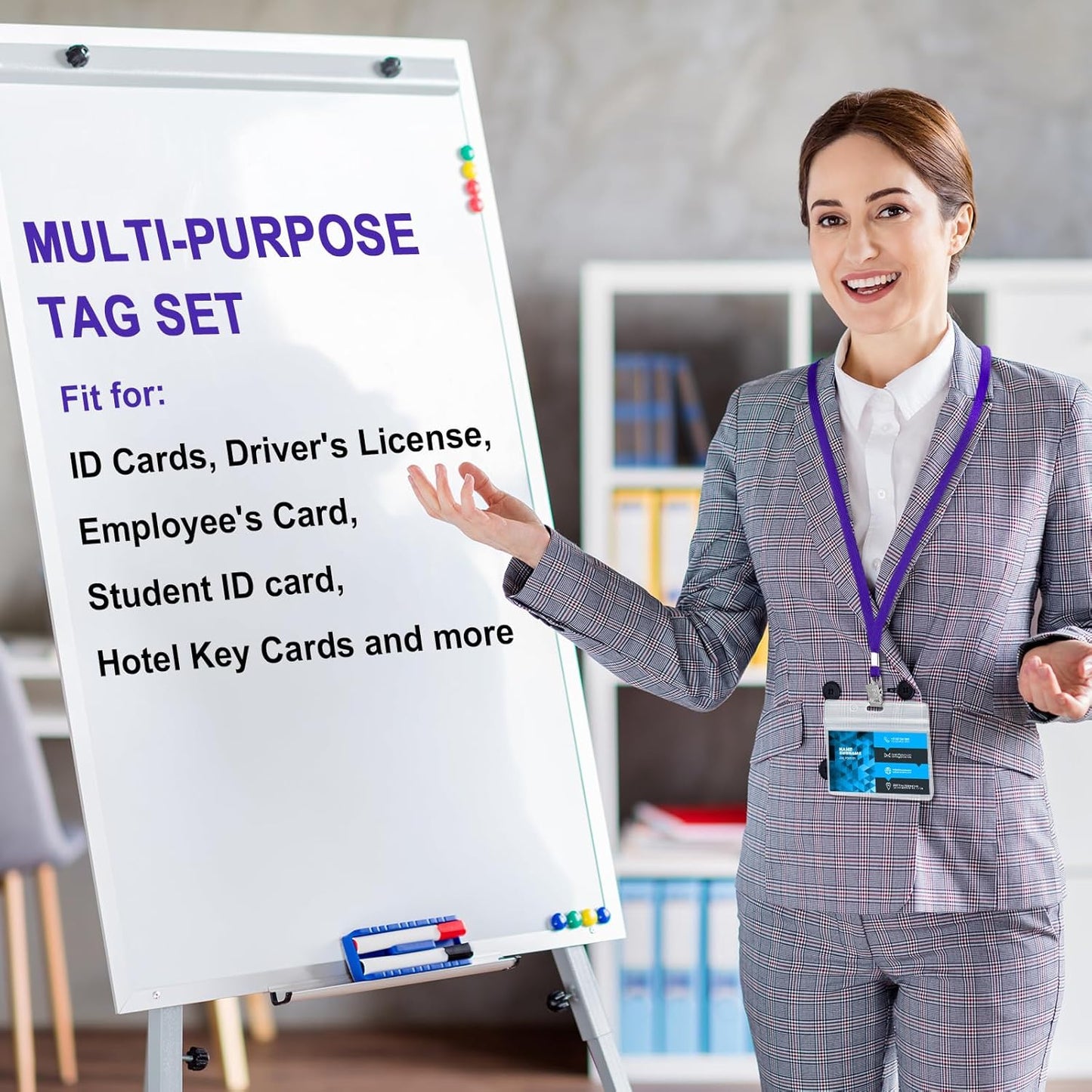 Marspark 100 Sets Clear Name Tags with Lanyard, Lanyards for ID Badges Reusable Strap with ID Holder Plastic Name Badges for Adults Business School Church Conference (Dark Purple)