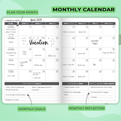 Clever Fox Planner – Undated Weekly & Monthly Planner for Productivity, Time Management & Goals – Organizer Journal – A5 (Mint)