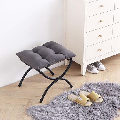LITA Folding Upholstered Footrest Stool, Modern Small Portable Accent Ottoman with Detachable Thick Cotton Cushion Padded Sofa Stool with Metal Frame for Lazy Chair, Living Room & Bedroom, Dark Grey
