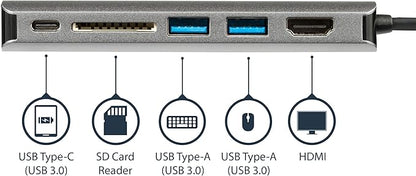 StarTech.com USB C Multiport Adapter - HDMI - SD Reader - 2xA 1xC - PD 3.0 - Docking station - USB-C - GigE
