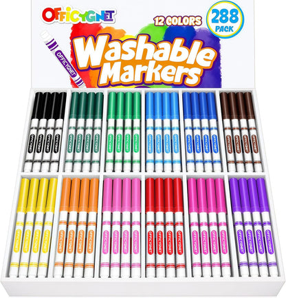 Officygnet 288 Count Washable Markers Bulk, Coloring Markers for Kids, Thin Marker Bulk in 12 Assorted Colors, Fine Line Marker with Conical Tip,Back to School Supplies, Teacher Classroom Must Haves