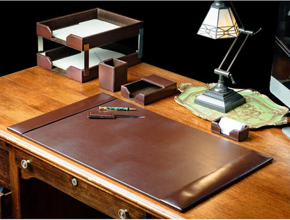 Dacasso Dark Brown Bonded Leather 8-Piece Desk Accessory Set - Organization Essentials & Executive Decor - Luxury Leather Blotter for Office Organization