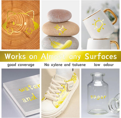 Gold Paint Pens Permanent Paint Markers 2 Pack Oil Based Markers, Quick Drying and Waterproof Marker Pen, Car Tire, Metal, Rock Painting, Wood, Ceramic, Plastic, Canvas, Mugs, Medium Tip