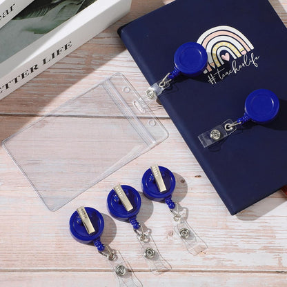 Zonon 50 Pieces Retractable Badge Holder Reels with Swivel Alligator Clip, ID Card Holder Name Badge Reel Clips for Students Teachers Office Workers (Navy Blue)