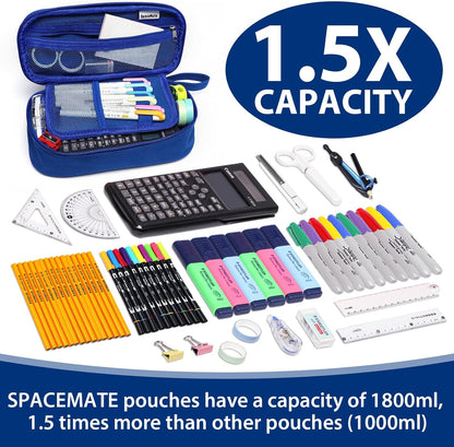 Pencil Case Pouch Box Bag School Supplies Girls Boys Kids, Cute Preppy Stuff Large Big Capacity Aesthetic Pen Organizer, Back to College Stationary, Sapphire Blue, Heavy Duty Canvas, 1800ml