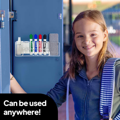 Slim Magnetic Dry Erase Marker Holder for Whiteboard, Space Saving Pen Organizer with Glass and Wall Mount Accessories for Fridge, Office, and School. Markers, Eraser, Cleaner Not Included (Clear)