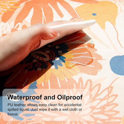 QIYI Large Desk Pad, Floral Mouse Pad Desktop Decor, Waterproof PU Leather Desk Cover Protector, Desk Accessories for Office Home Work Writing Gaming 31.5" x 11.8" - Orange Blue Flowers