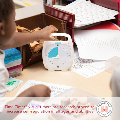 Time Timer PLUS 20 Minute Desk Visual Timer — Countdown Timer with Portable Handle for Classroom, Office, Homeschooling, Study Tool with Silent Operation (White)