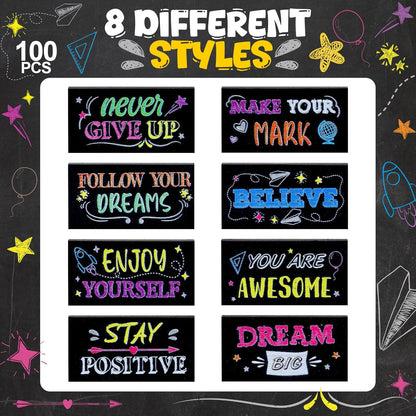 100 Pcs Inspirational Pencil Erasers Bulk for Kids Fun Motivational Eraser School Supplies Back to School Office Supplies for Classroom Office Teacher Artists (Colorful Chalkboard)
