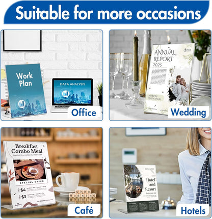Aheroi Acrylic Sign Holder 8.5 x 11, 30Pcs Plastic Sign Holder 8.5 x 11 Standing, Clear Paper Holders Acrylic Paper Document Holders, Plastic Stands Flyer Display,Office School Table Supplies