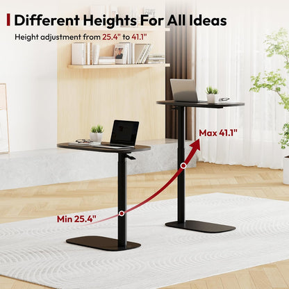 SANODESK Small Standing Desk Pneumatic Height Adjustable Small Sit Stand Desk Laptop Desk Overbed Table Computer Cart for Home Office Computer Workstations(23.6" W x 13.8" D,Black)
