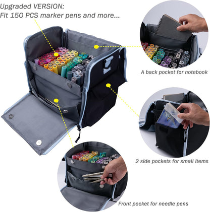 Togood Crossbody Handbag for Marker Pens, Up to 150 PCS (Black)