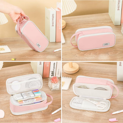 Pencil Case Large Zipper Pencil Pouch for Girls Kids Teens Adults Aesthetic Pencil Bag Stationery Organizer Pencil Case with Handle for School Pink