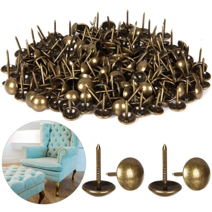 500Pcs Decorative Upholstery Tacks, 7/16” Antique Furniture Nails Pins, Brass Finish Metal Thumb Tack Stud Push Pins for Sofa Chair Bed Headboard, Upholstery Pin Assortment Kit for Furniture Décor