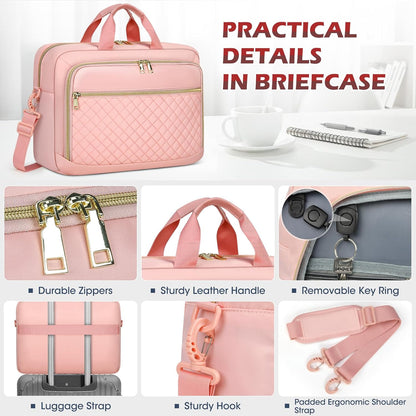 NEWHEY Laptop Bag 17.3 Inch Laptop Briefcase for Women Men Waterproof Shoulder Messenger Bag Large Computer Bag for Business Office Work College, Pink