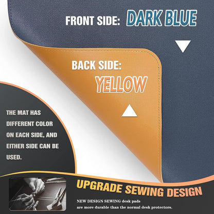 K KNODEL Desk Mat, Blotter, Dual-Sided Office Desk Pad, Waterproof Desk Mat for Desktop, Desk Blotters, PVC Leather Pad Protector (Dark Blue, 35.4" x 17")