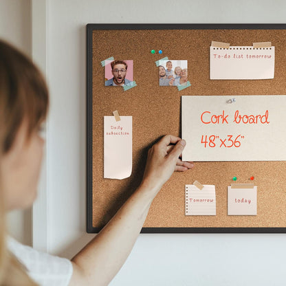 Board2by Bulletin Board 48 x 36, Black Aluminium Framed 4x3 Corkboard , Large Wall Mounted Notice Board with 18 Push Pins for School, Home & Office