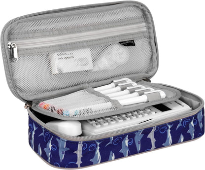 Choco Mocha Dinosaur Pencil Case for Boys, Soft Pencil Case Kids Pencils Pouch for Kindergarten Boys, Blue