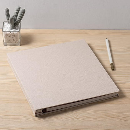 Large Photo Album Self Adhesive 4x6 5x7 6x8 8x10 Pictures Scrapbook Magnetic Album DIY Scrap Book 60 Sticky Pages Linen Cover DIY Photo Album with A Metallic Pen and DIY Accessories(Light Beige),