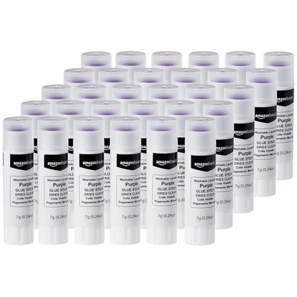 Amazon Basics Purple Washable School Glue Sticks, Dries Clear, 0.24-oz Stick, 30-Pack