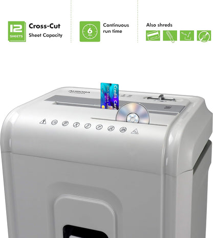 Aurora AU1262XA Anti-Jam 12-Sheet Crosscut Paper and CD/Credit Card Shredder, White/Gray
