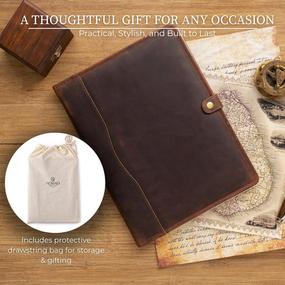 Leather Portfolio - Professional Portfolio Organizer, Resume Folder, Leather Padfolio for Men and Women, Business Portfolio with cardholder, Portfolio Folder - Leather Folder