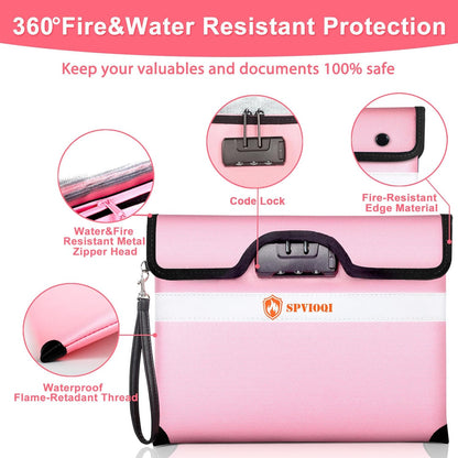 SPVIOQI 6500°F Upgraded Fireproof Document Bag with Lock, Fireproof Money Bag for Cash w. Zipper/Reflective Strip, 10Layers of Heat Insulated Materials, Water Resistant Fireproof Bag for Documents