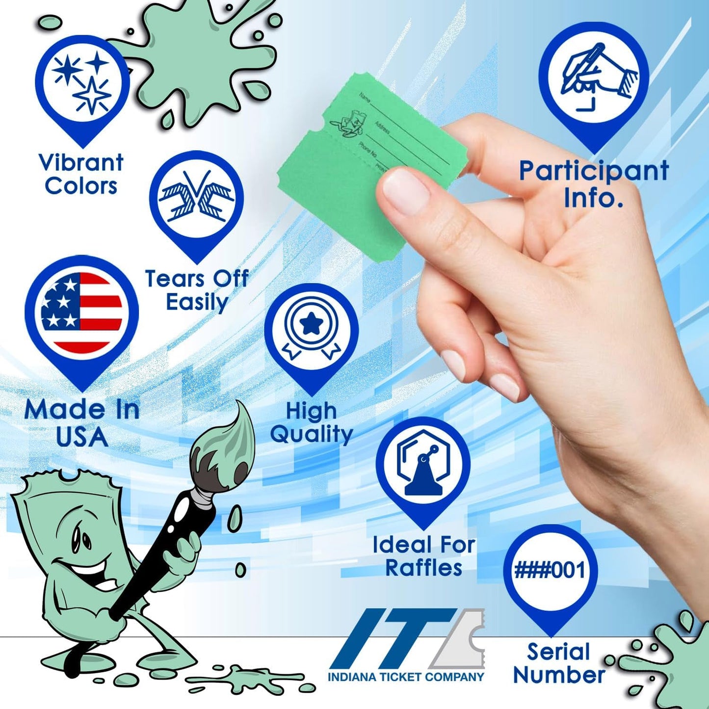 INDIANA TICKET CO. 2,000 Green Raffle Tickets Double Roll, Premium Quality 50/50 Raffle Tickets, Tickets for Events, Carnivals, Door Prizes, Drinks and More