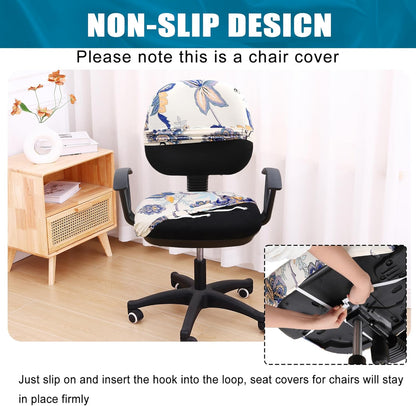 Smiry Stretch Printed Office Computer Chair Covers, Universal Washable Removable Desk Rotating Chair Slipcovers Protector, Seat + Backrest Cover - Beige
